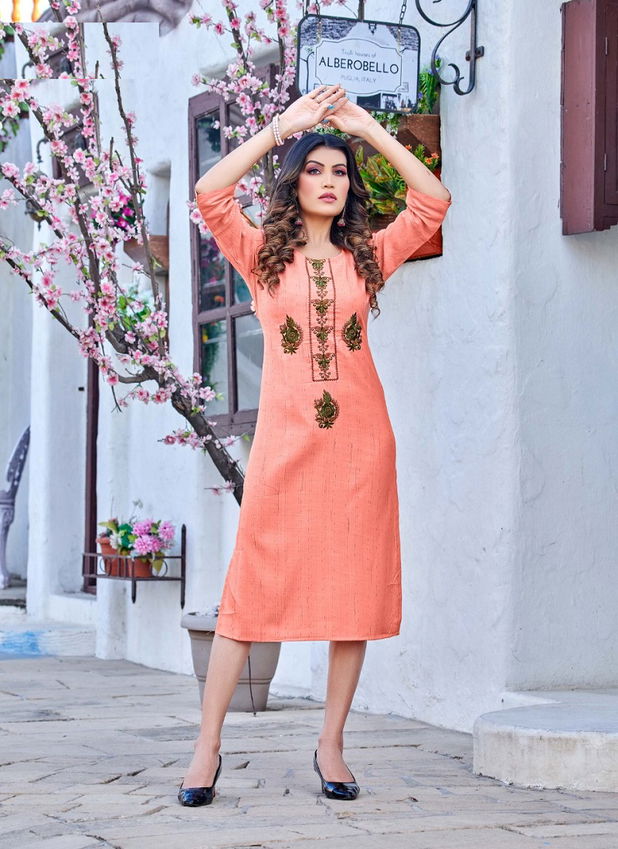 Rung Netra 01-08 Wholesale Embroidery Kurtis Catalog